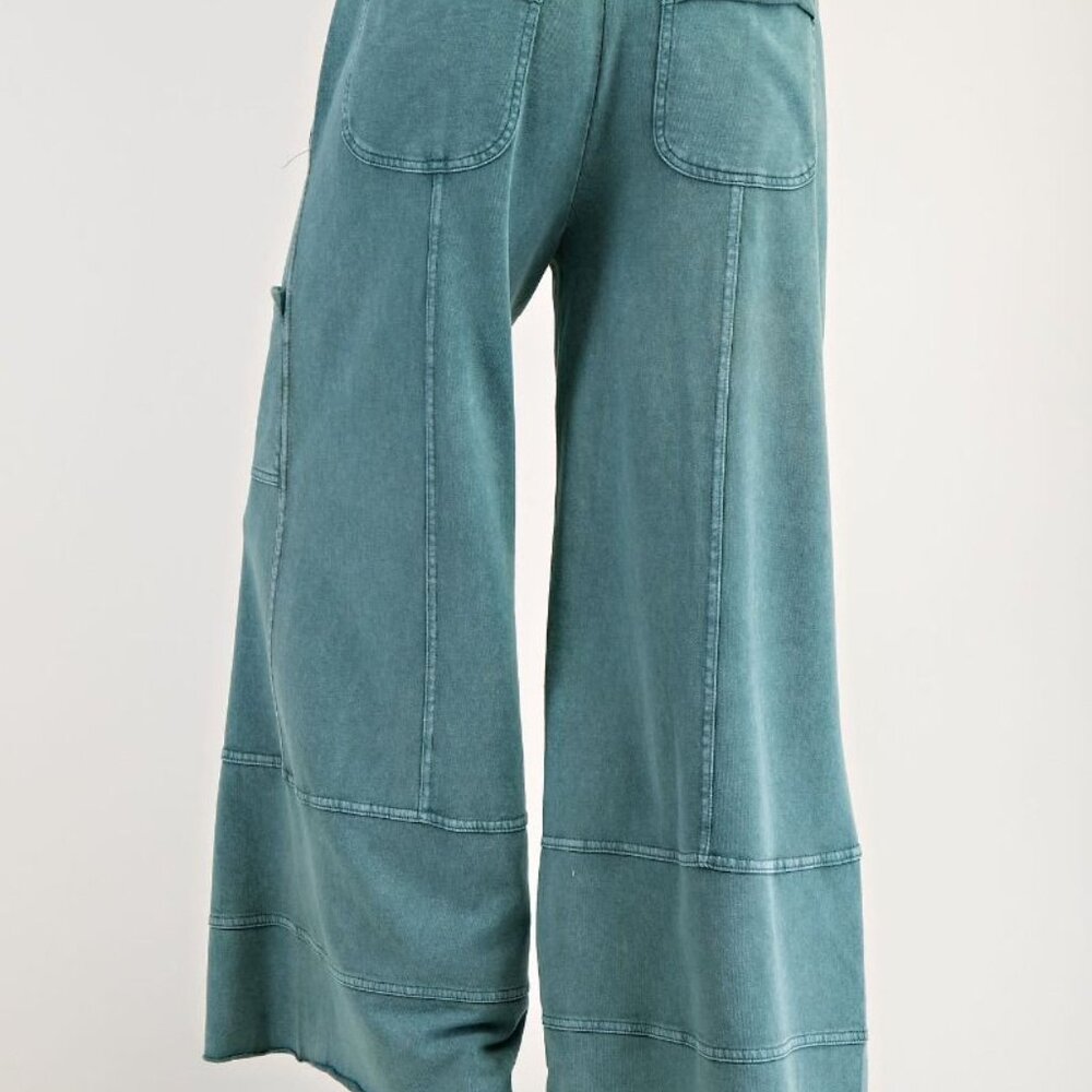 NEW STYLE EASEL SLIGHT CROP CARDO FLOWY PANTS TEAL S M L